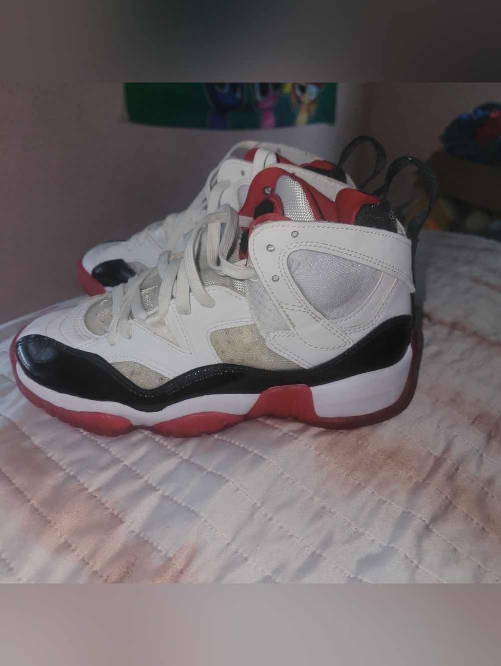 Jordan Two Trey Kids Shoes White Black and Red Size 4.5Y - Picture 5 of 10